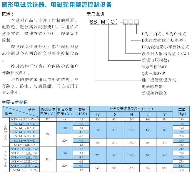 圓形電磁除鐵、電磁輪用整流控制設(shè)備